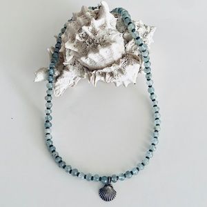 Aquamarine Beaded Necklace with Shell Pendant